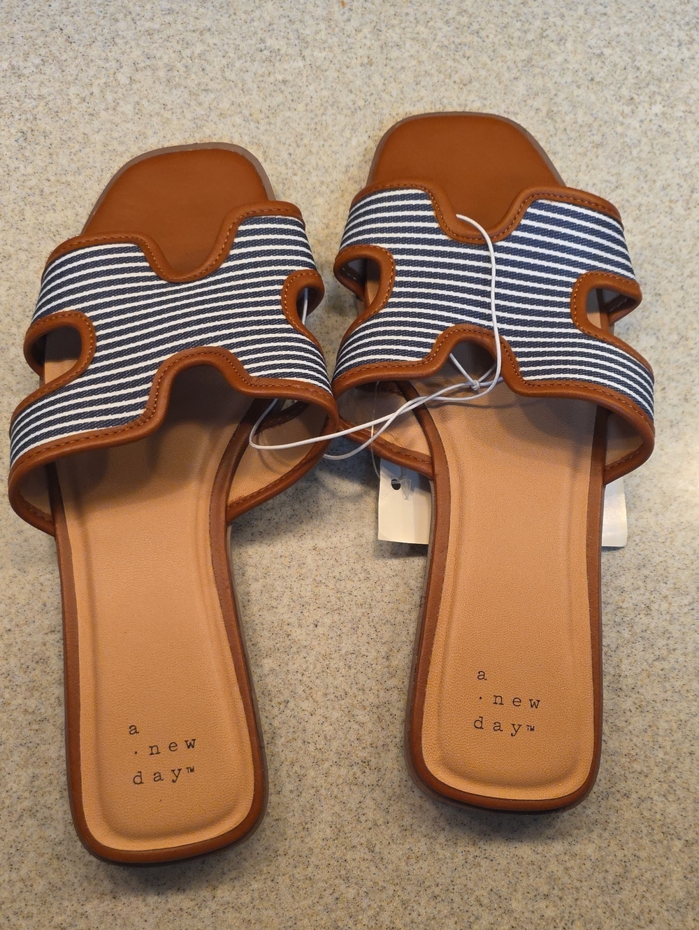 a new day Tan and Navy Striped Women’s Slide Sandals